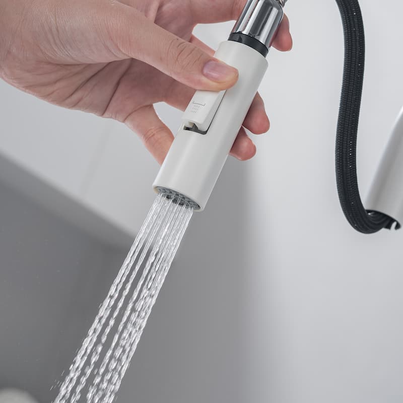 19"H Solid Brass High-Arc Single Handle Gooseneck Pull Down Sprayer Kitchen Faucet