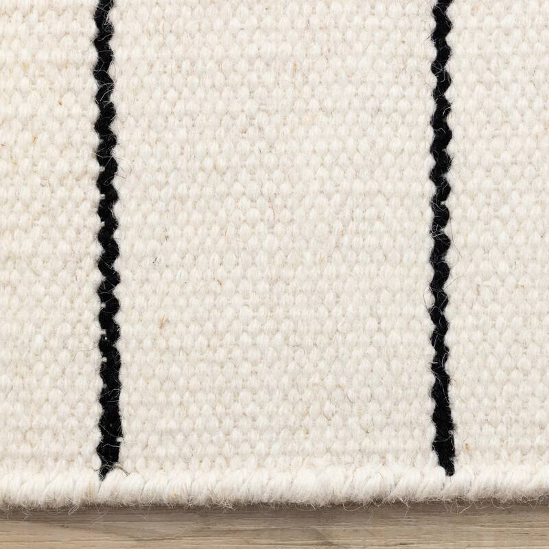 White Black Striped Handmade Wool Rug