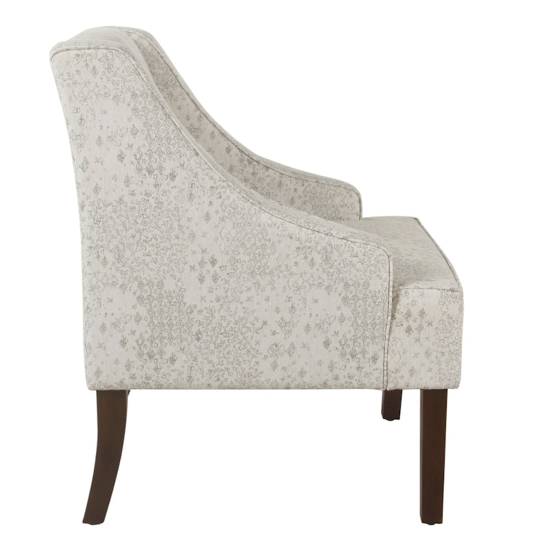 Fabric Upholstered Wooden Accent Chair with Swooping Armrests and Damask Pattern Design - 33.25 H x 25 W x 27.75 L Inches