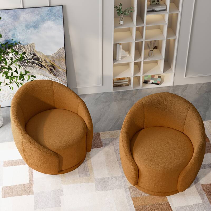 Upholstered Boucle Swivel Barrel Chair