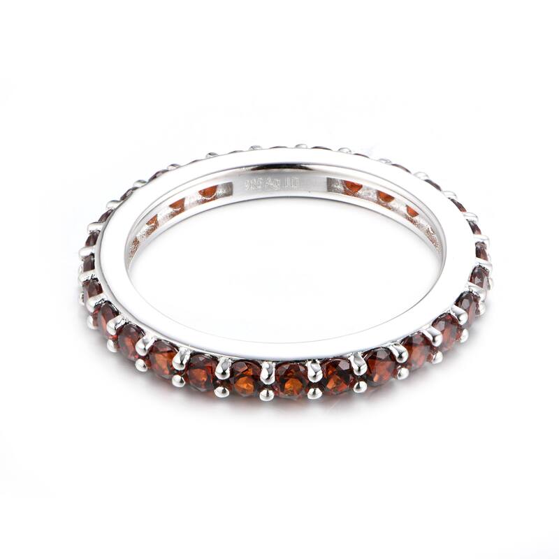 14K White Gold Red Garnet Band Ring