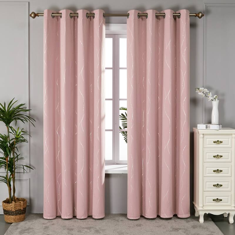 Deconovo Wave Line with Dots 52 Width Curtains Pair(2 Panel) - 52x84 Inch - Coral Pink