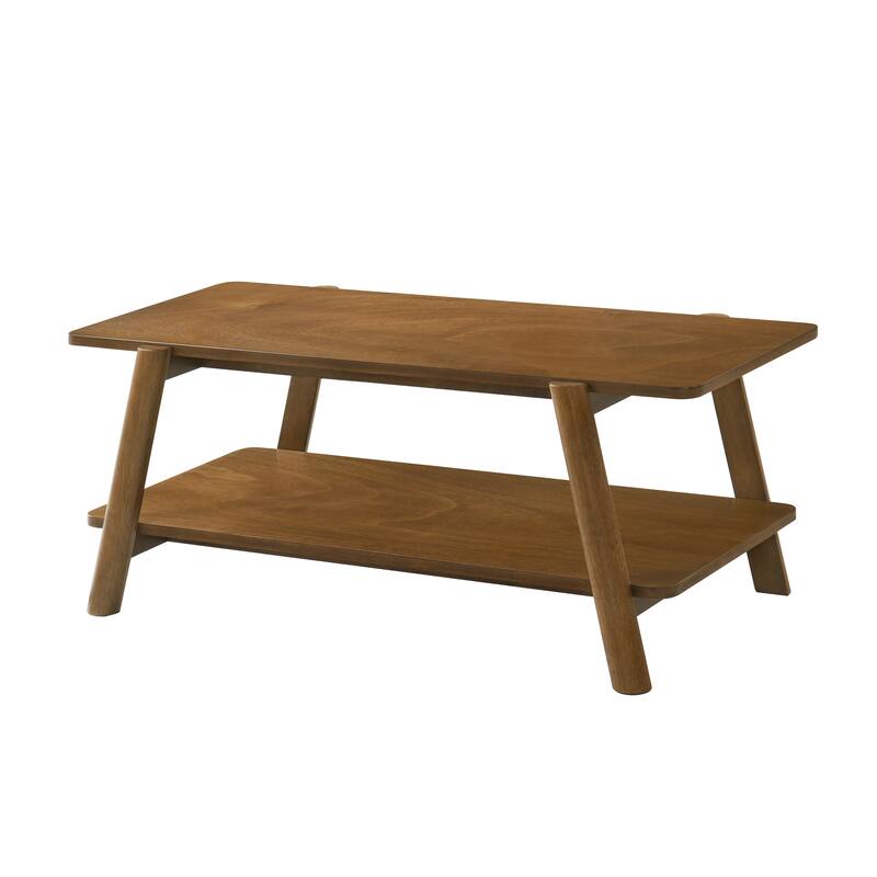43.31" Mid-Century Modern Wooden Coffee Table with Storage Shelf for Living Room