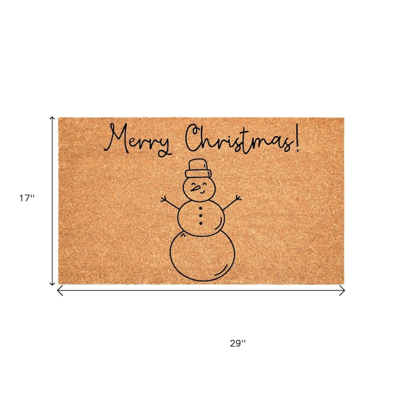 HomeRoots 17" X 29" Brown And Black Christmas Snowman Merry Christmas Outdoor Coir Door Mat - 17.00' X '29.00