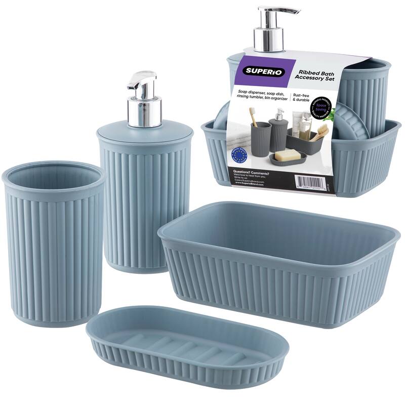 Superio Ribbed Bathroom Accessory Set, 4 pack - 6.34"W x 4.41"D x 6.54"H