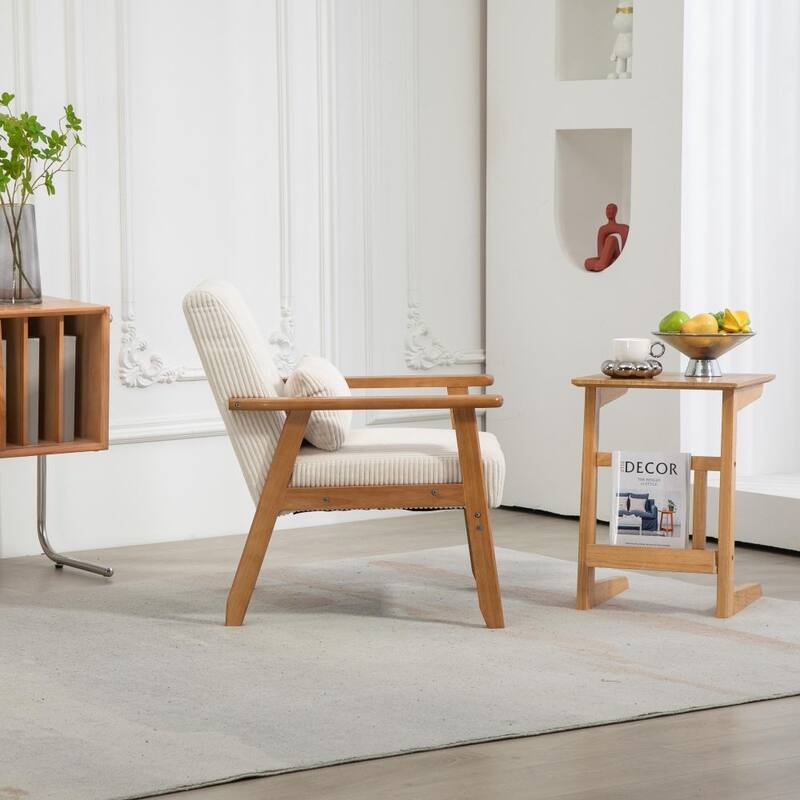 Mid-Century Modern Corduroy Accent Chair with Solid Wood Frame