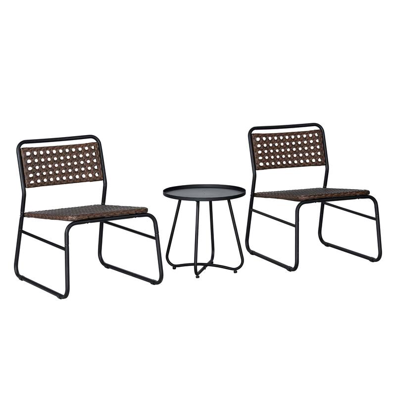 Selby 3-Piece Mid-Century Modern Faux Rattan Conversation Outdoor Patio Set, by JONATHAN Y