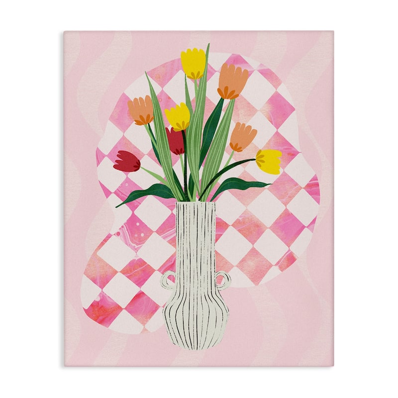 Stupell Yellow Tulip Vase on Checkered Canvas Wall Art Design By Ziwei Li - 30 x 40