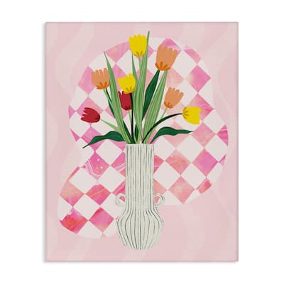 Stupell Yellow Tulip Vase on Checkered Canvas Wall Art Design By Ziwei Li