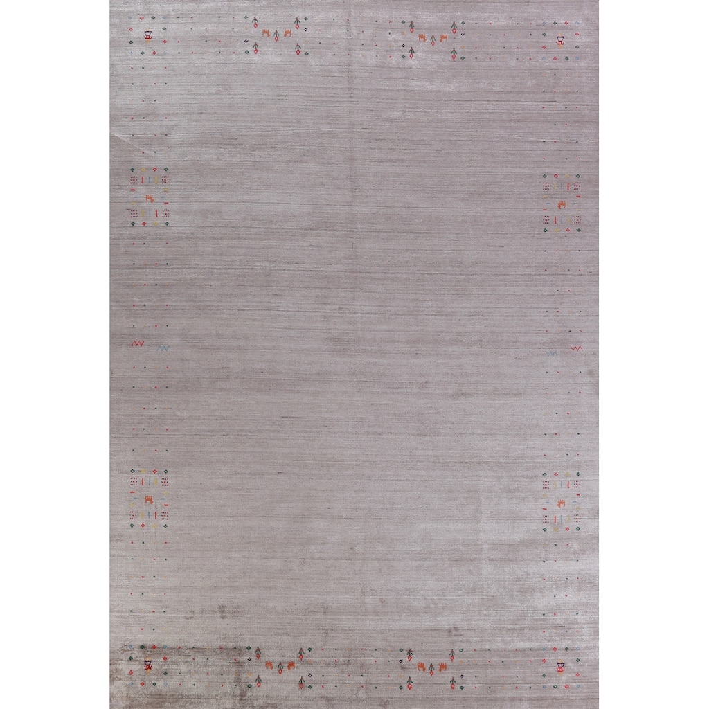 Hand Knotted Oriental 100% Wool Carpet Tribal Tribal Beige & Ivories Gabbeh Area Rug - 12' 4'' X 9' 0''