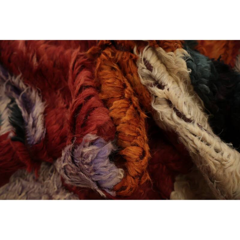 Hand Knotted Oriental 100% Wool Carpet Modern Tribal Red Moroccan Area Rug - 9' 8'' X 6' 6''