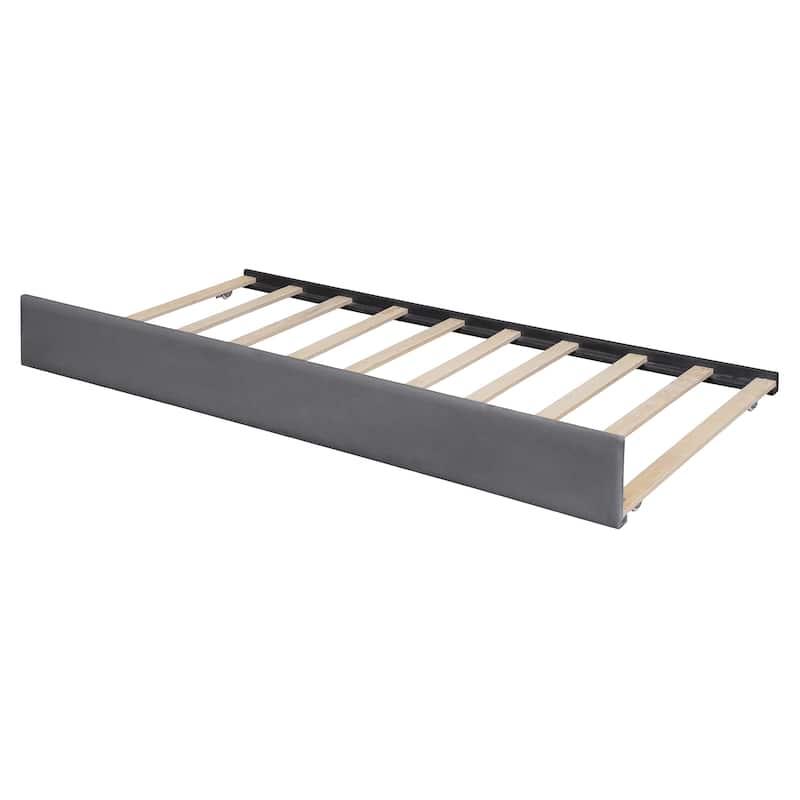 Full Size Upholstered Daybed with Trundle and Wood Slat Support