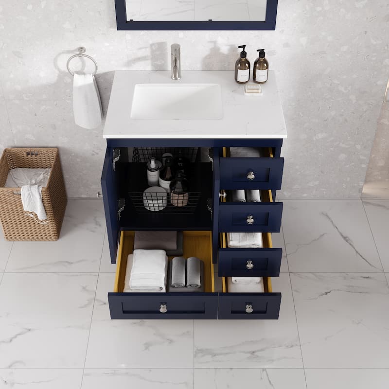 Eviva Happy 28"W Bath Vanity with Carrara Quartz Top