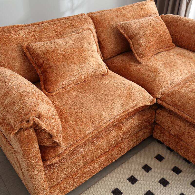 76'' Oversized Chenille Loveseat Sofa with Movable Ottoman Small Sofa for Apartment