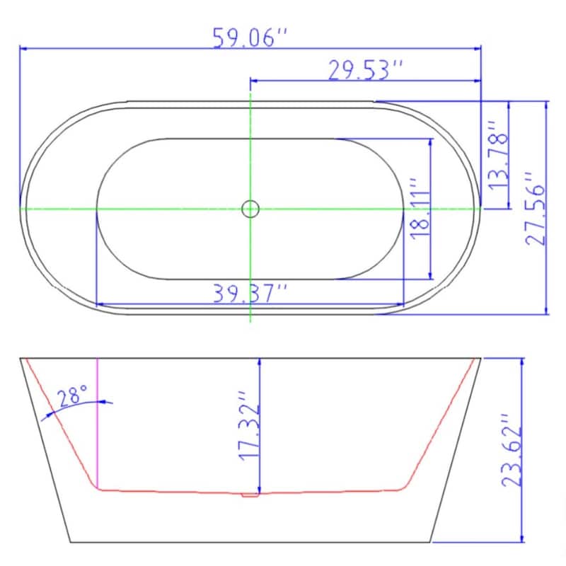 67 in. Luxury Freestanding Acrylic Soaking Spa Tub, Modern Flatbottom Oval Design in White