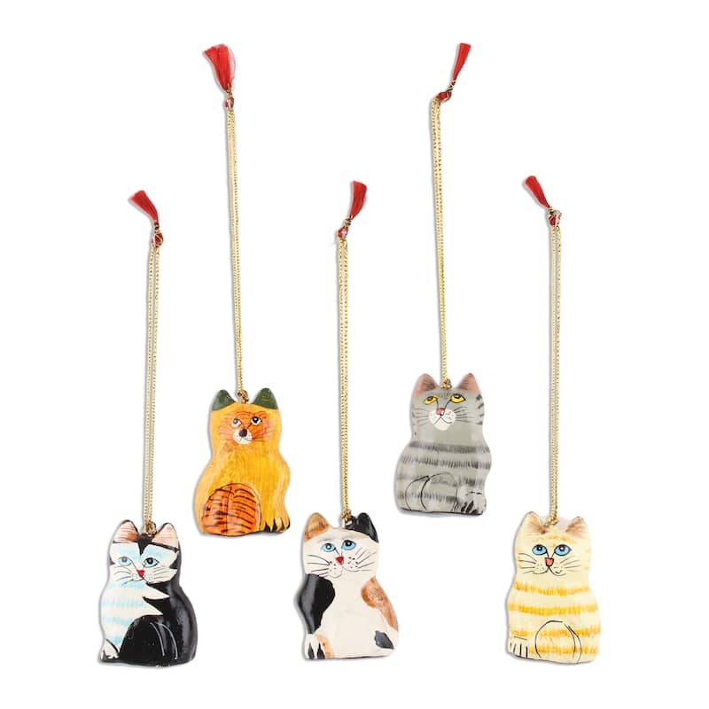 Novica Handmade Cute Kitty Cats Papier Mache Ornaments (Set Of 5)