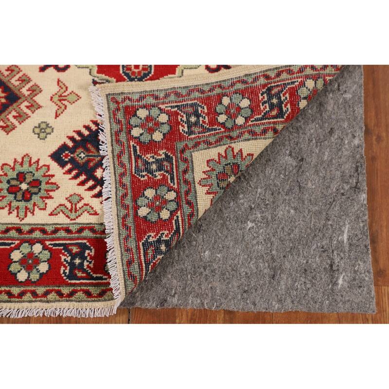 Geometric Kazak Oriental Accent Rug Handmade Beige Foyer Wool Carpet - 2'8" x 4'0"