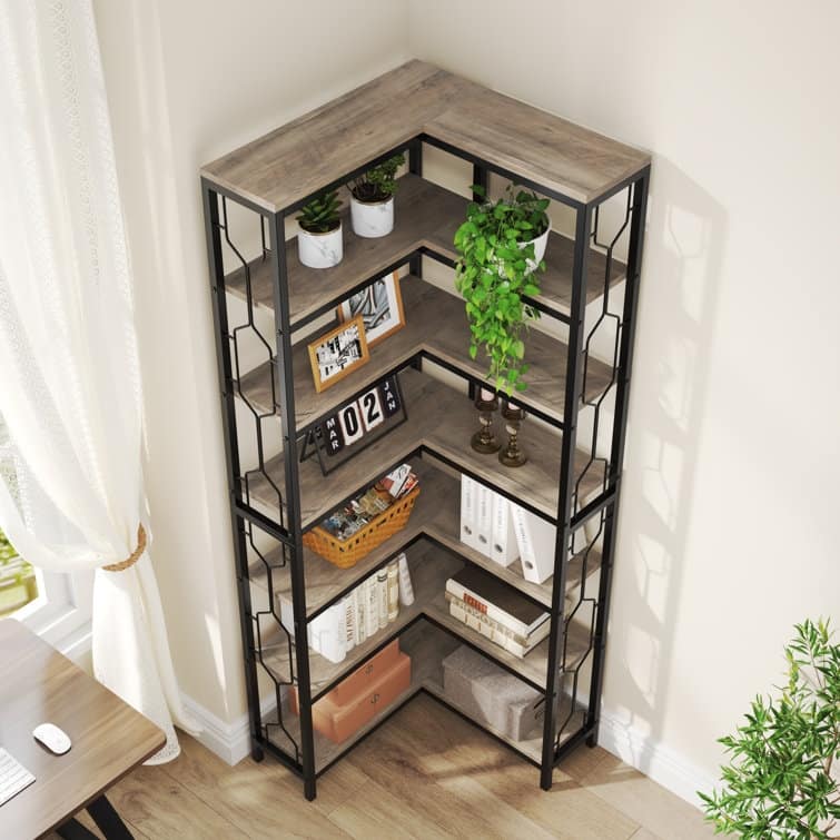 7-Tier Corner Bookshelf, White Corner Shelf Modern Etagere Bookcase