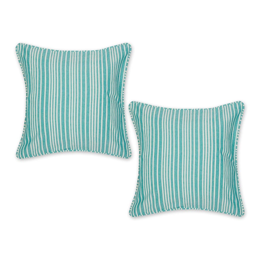 Avocado Chambray Stripe Recycled Cotton Pillow Cover 18x18 (Set of 2)