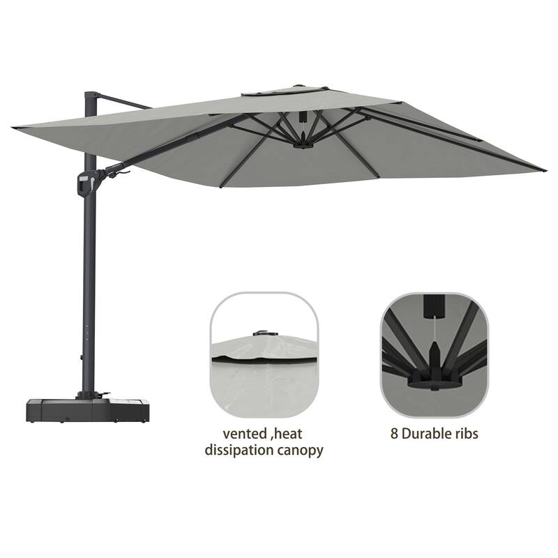 11FT Square Cantilever Patio Umbrella in Gray (without Umbrella Base)