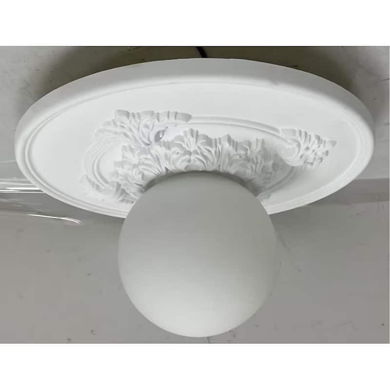 1-Light Opal Glass Flush Mount Ceiling Light - White - 14 in W × 7.9 in H