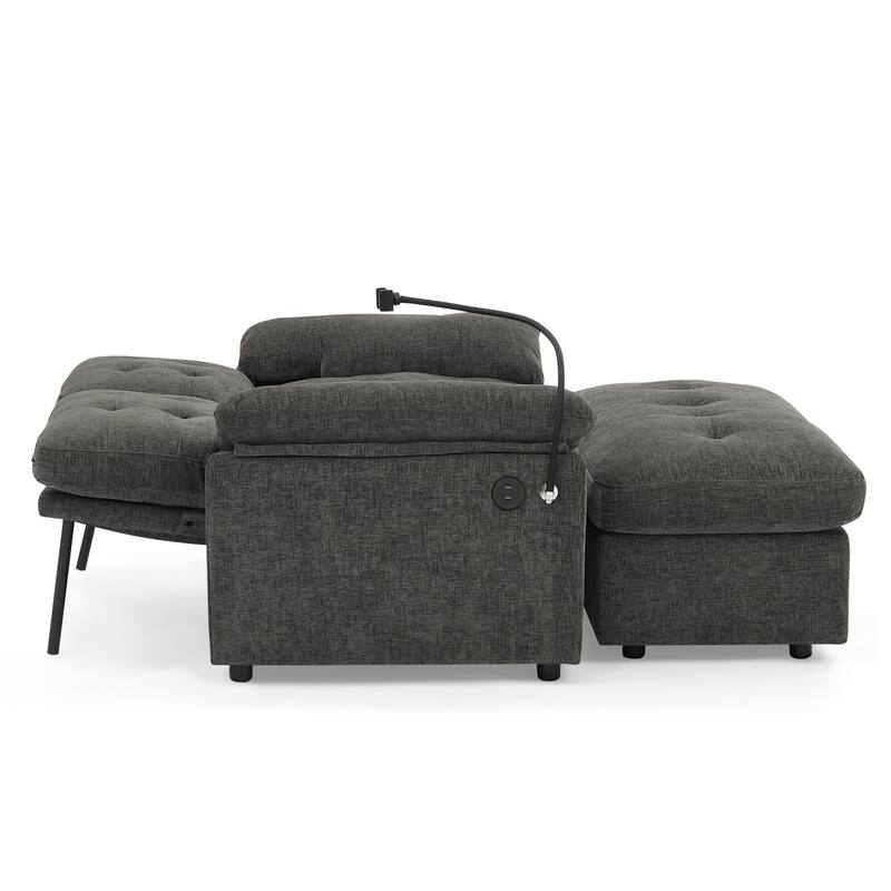 Double Recliner Chair with Adjustable Backrest, Storage Ottoman, USB Port & Phone Stand