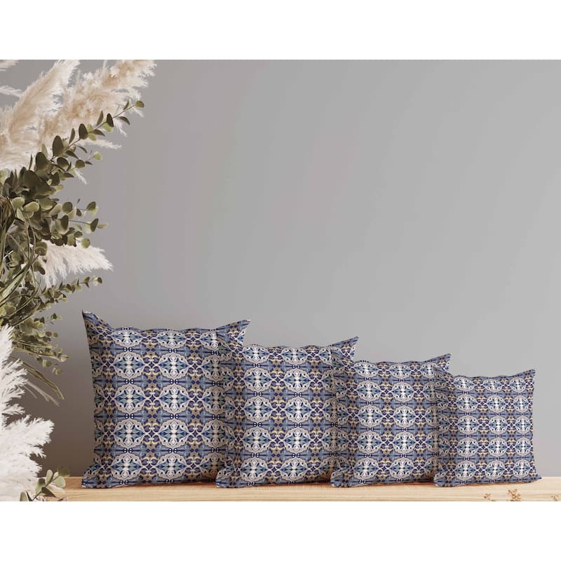 Floral Elegance Indoor/Outdoor Reversible Throw Pillow Blue and White