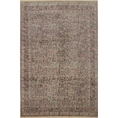 Hand Knotted Oriental 100% Wool Carpet Traditional All-Over Beige & Ivories Kerman Area Rug - 14' 0'' X 9' 11''