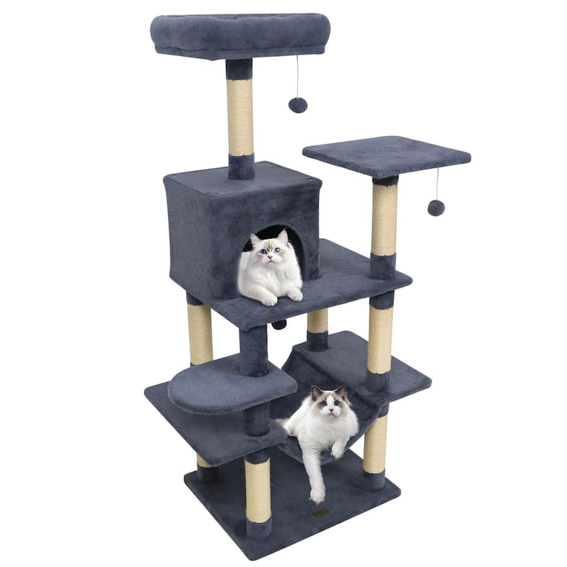 Costway 58” Tall Multi-level Cat Tree with Upholstered Perch & Cat - See Details