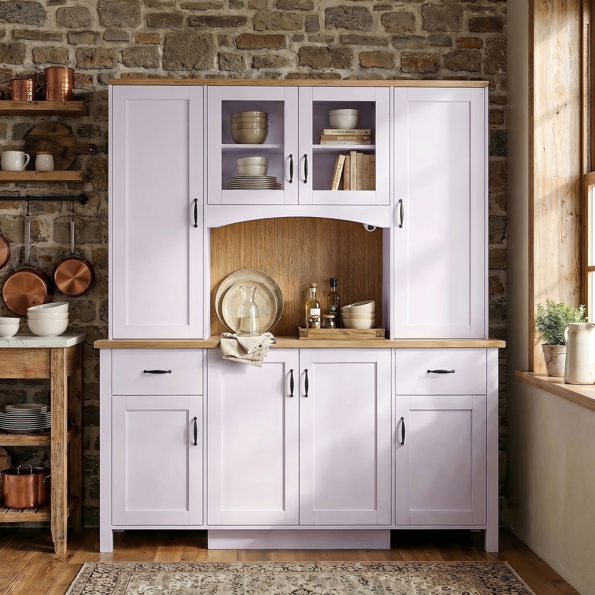71" Large Kitchen Pantry Cabinet with Hutch, Modern Farmhouse Buffet Sideboard with 16 Storage Compartments, Coffee Bar Station