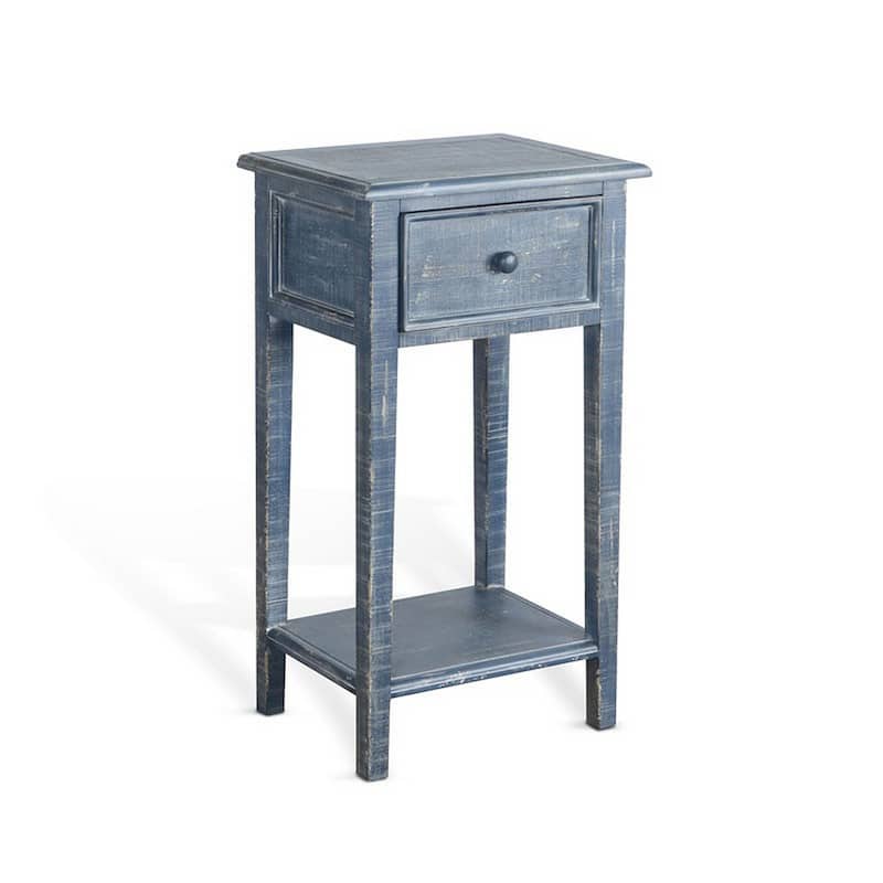 Rena Side End Table with 1 Drawer, 17 Inch Rustic Blue Mahogany Wood