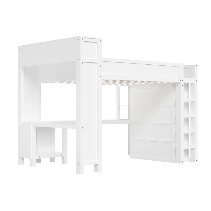 Roomfitters Queen Loft Bed with Wardrobe, Desk, Storage Headboard and USB