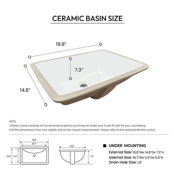 dimension image slide 15 of 22, Malaga Composite Stone Vanity Top with White Rectangular Sink