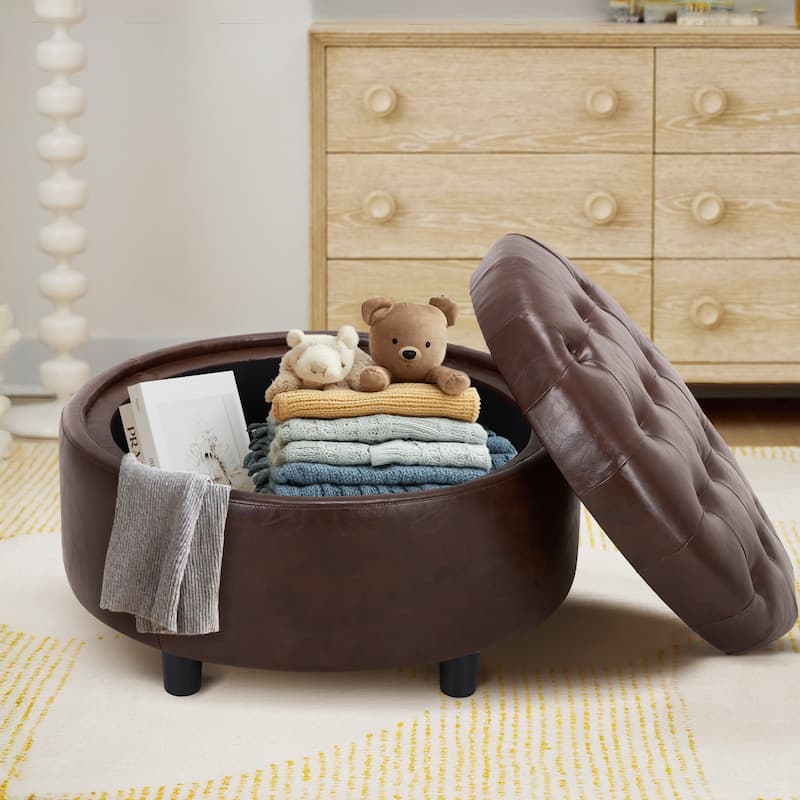 RENEWLINE Fabric Storage Ottoman with Tray Lid - Footrest & Hidden Storage for Living Room​