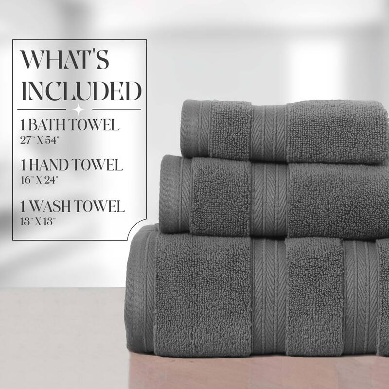 Home Weavers Elegance Essentials 550GSM Cotton Zero Twist Super Absorbent Bath Towel Set of 3