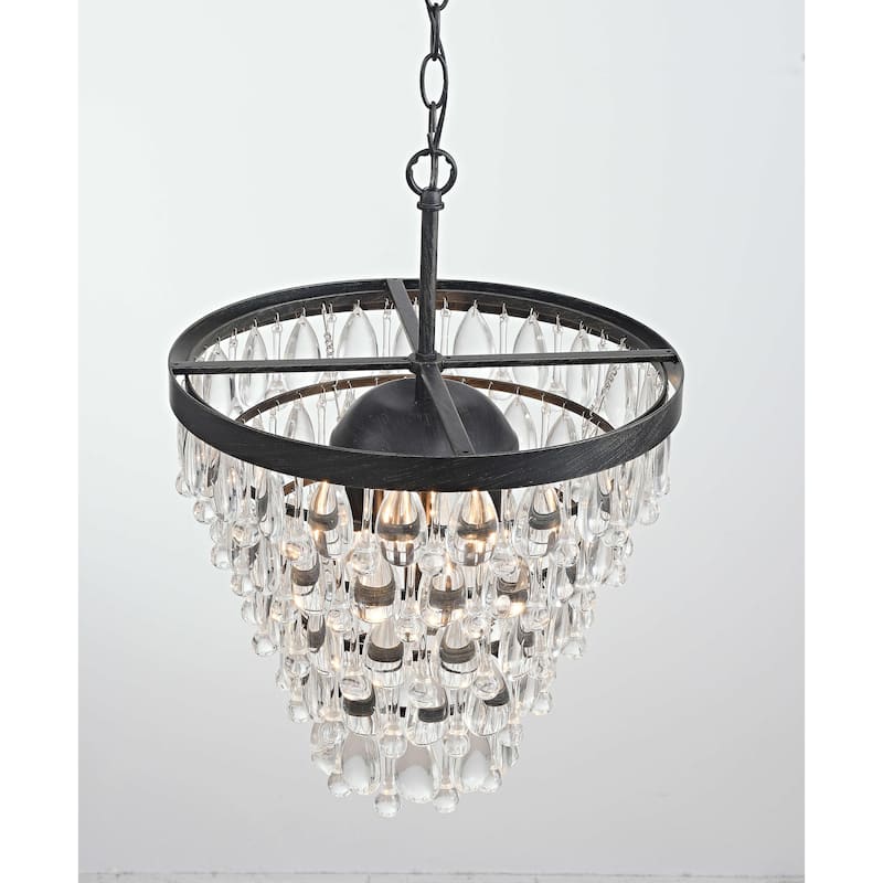 Viviana Antique Black 4-light Crystal Teardrop Round Chandelier - 14 inches in diameter x 19.5 inches H