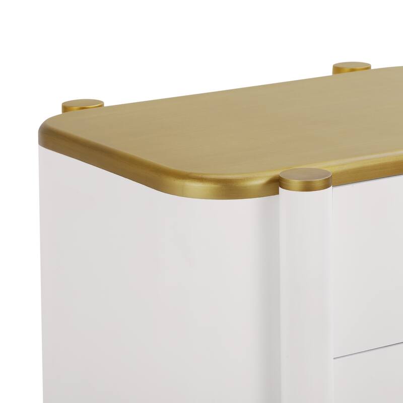 Contemporary 2-Drawer Nightstand - Curved Profile + Metal Feather Handles, Exposed Legs, Easy Assembly (White)