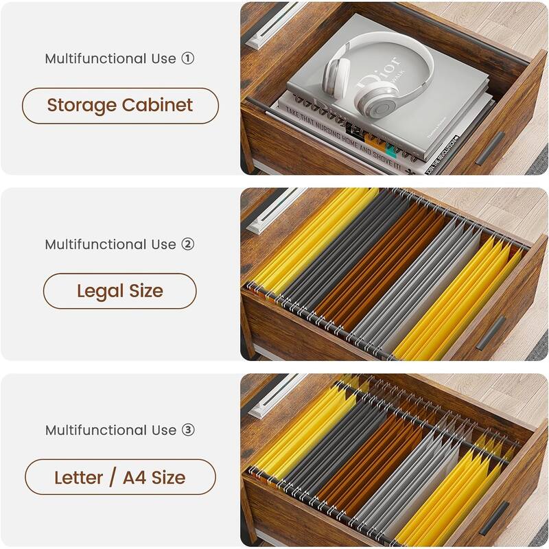 L Shaped Home Office Desk Computer desk File Drawer Power Outlet