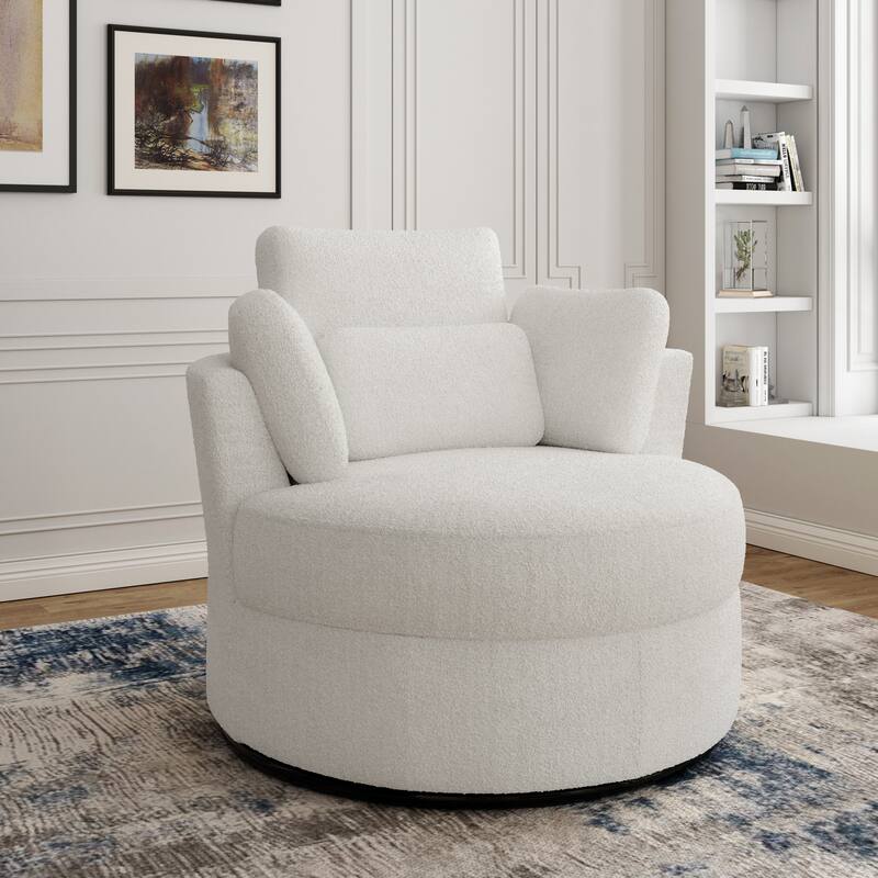 Chenille/Boucle Swivel Barrel Chair with Storage Ottoman