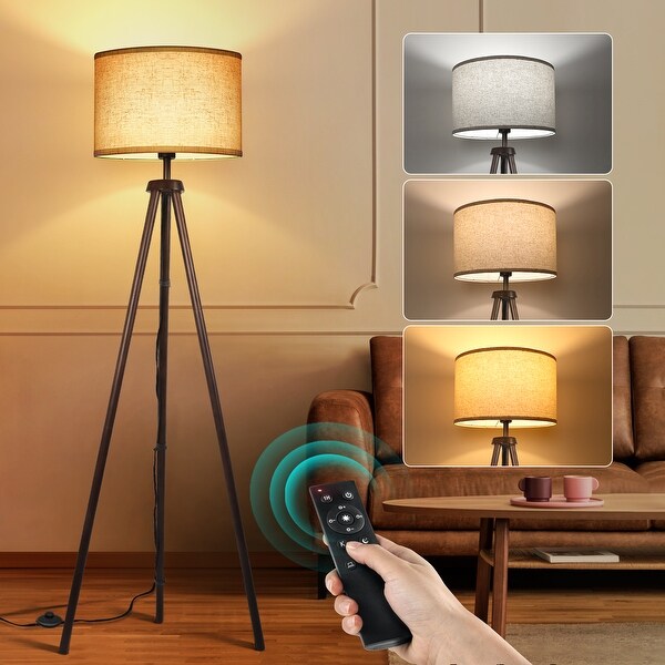 63 in. Black Walnut Tripod Floor Lamp with Solid Wood Legs Bed Bath Beyond 40767398