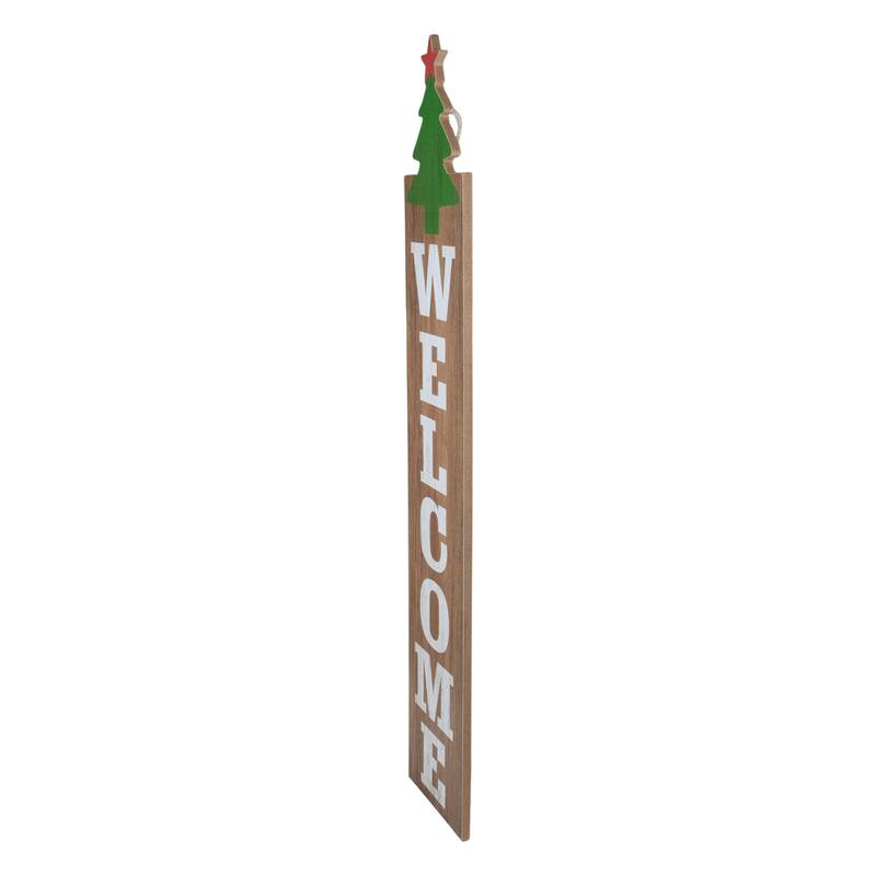 31.5" Green Christmas Tree and Red Star Tall Wooden Welcome Sign