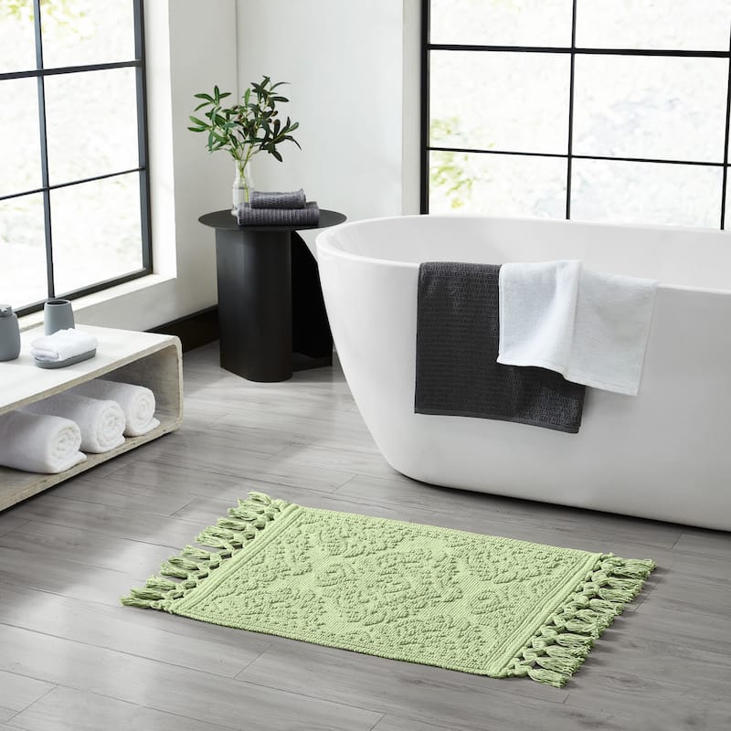 Jean Pierre Ricardo Cotton Fringe Bath Rug - 17" x 31" - Sage Green