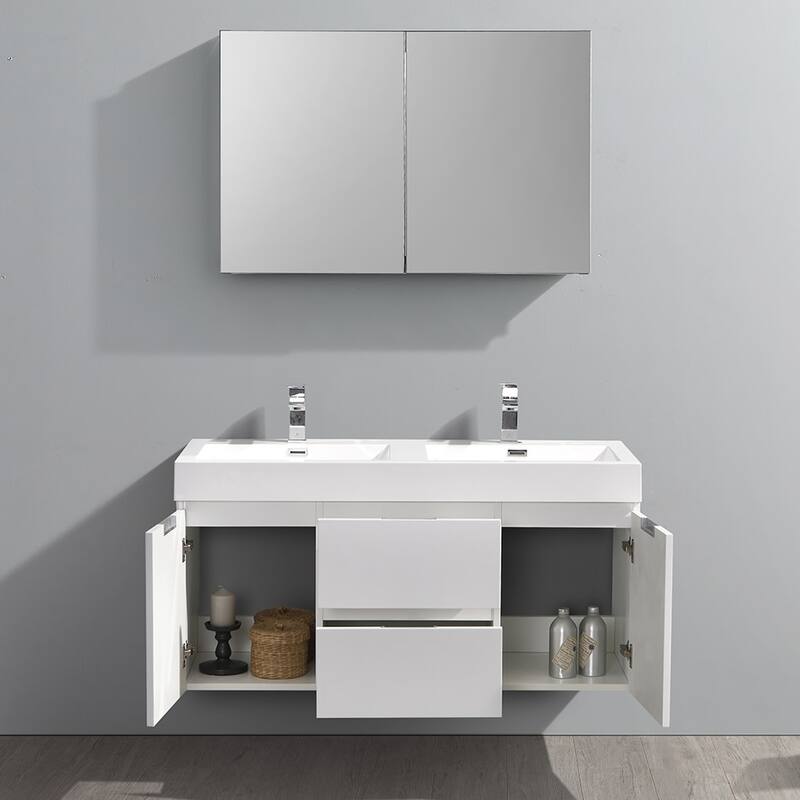 Fresca Senza 48" Wall Mounted / Floating Double Vanity Set with Wood