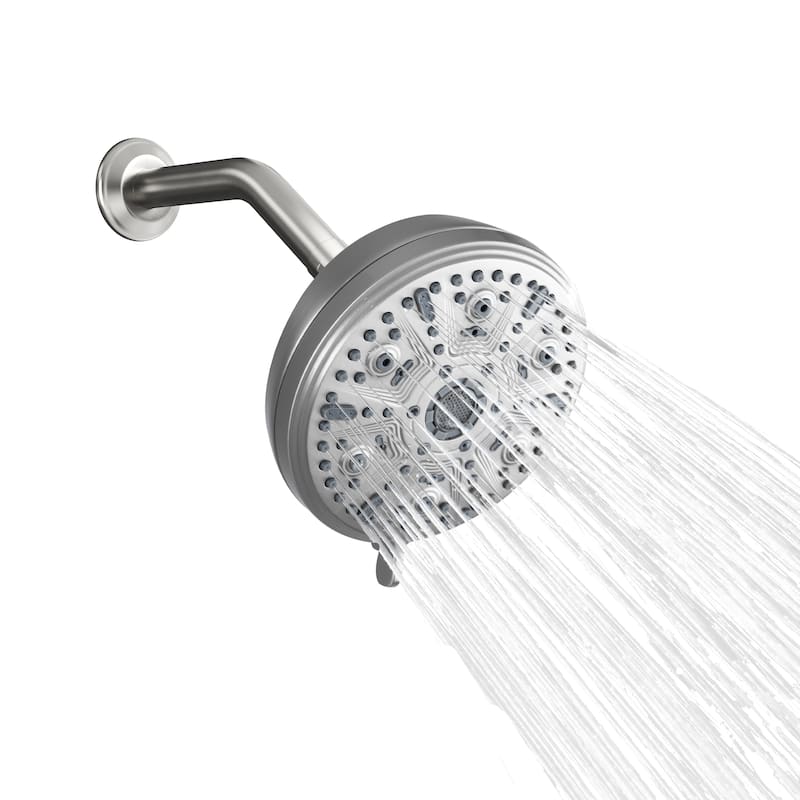 10-Spray Patterns 5 in. Wall Mount Rain Fixed Shower Head with Shower Arm and Flange - Brushed Nickel - 5" x 5"
