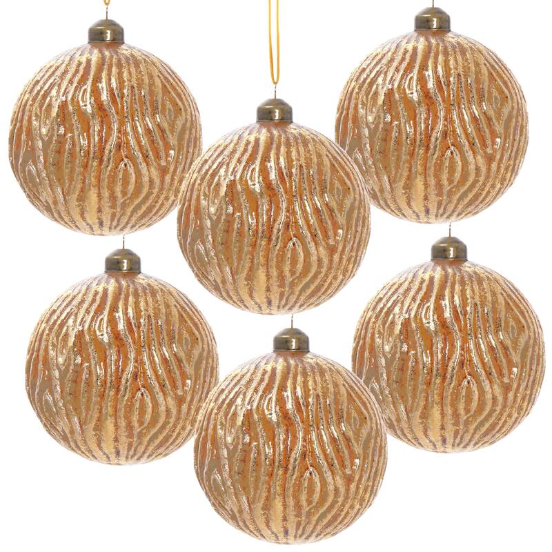 D3.9" Christmas Ball Ornaments, Glass Decorative Hanging Ball Christmas Tree Ornaments for Holiday, Set of 6