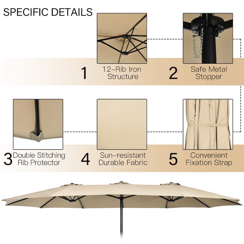 Costway 15FT Double-Sided Twin Patio Umbrella Outdoor Market W/ Crank