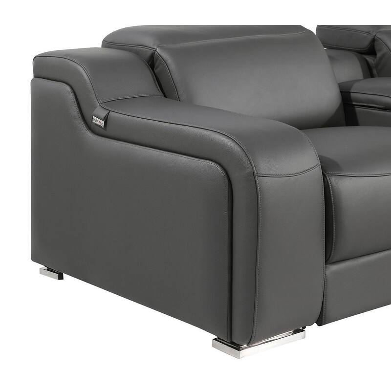 HomeRoots Dark Gray Italian Leather Power Reclining U Shaped Twelve Piece Corner Sectional With Console