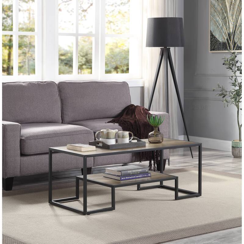 Charming Rustic Oak Coffee Table with Industrial Appeal and Practical Shelf - Black and Oak - Wood