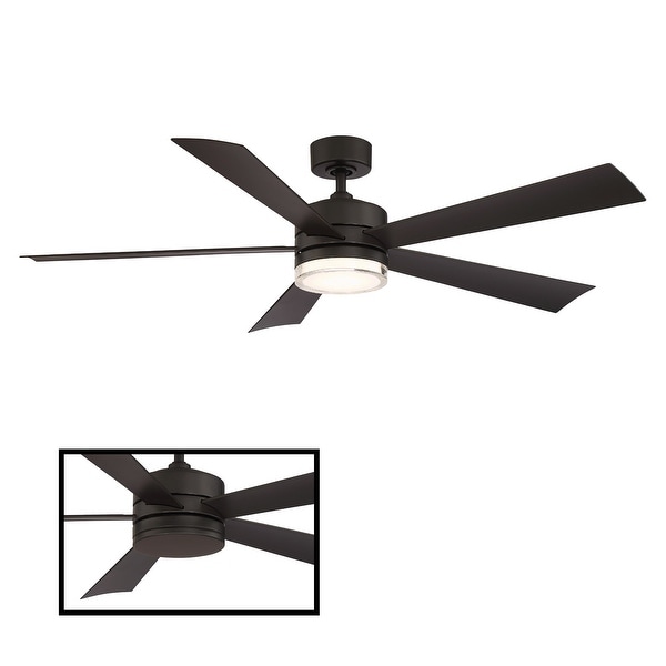 Wynd Indoor and Outdoor 5-Blade Smart Ceiling Fan 60in with 3000K LED Light Kit and Wall Control. Opens flyout.