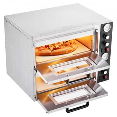 Silver 18-Inch Commercial Electric Pizza Oven Dual Deck with Knobs - 27.17 L x 23.43 W x 21.26 H in.